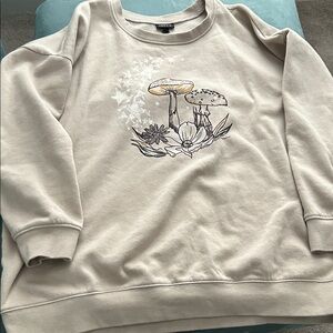 Beige Sweatshirt with Mushroom Design